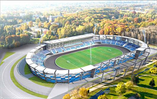 Jeżeli ministerstwo sportu zaakceptuje tarnowski wniosek o dofinansowanie inwestycji, to w przyszłym roku ogłoszony zostałby przetarg na modernizację mościckiego stadionu wizualizacja stadionu miejskiego