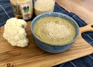 Krem z pieczonego kalafiora z masłem orzechowym