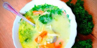 Zupa ogórkowa ze świeżych siekanych ogórków z makaronem