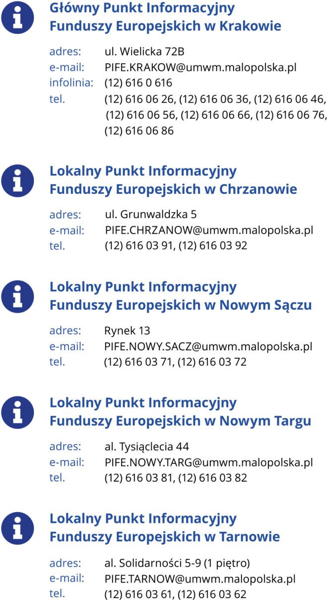 Fundusze Europejskie dla Małopolski - Oferta wiosenna adresy