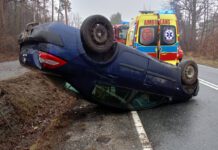 Dachowanie samochodu - w środku troje dzieci