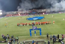 Piłkarze na murawie przed meczem Bruk-Bet Termalica Nieciecza - Cracovia w 19. kolejce PKO BP Ekstraklasy